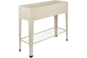 Harbour Housewares Elevated Raised Garden Bed with Legs & Storage Shelf - Ivory - 1x Metal Raised Bed Galvanised Steel Planter Box for Growing Outdoor Plants, Vegetables, Flowers and Herbs