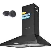 COMFEE ' PYRA17B-60 Wall Range Hood, 400 m&sup3;/h, 60 cm, Black | LED Lighting, Recirculation or Channeling, 3 Speeds, Carbon Fil
