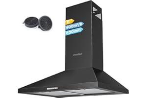 COMFEE' PYRA17B-60 Campana extractora 60 cm Campana extractora negra con LED, sistema de recirculación y canalización y filtros de carbón [Clase de eficiencia energética B]