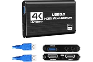 INAJOKE 4K HDMI Video Capture Card USB 3.0 Video Capture Device Full HD 1080P 60FPS Game Recording for Live Stream PS5 PS4 Xbox Nintendo Switch Camera PC OBS (Black)