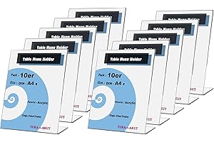 TUKA-I-AKUT TUKA 10x Expositor de Mesa, A4 vertical, 2,5mm Acrílico Transparente, inclinado Soporte de sobremesa, Titular para Letreros de Folletos, Carteles, Fotos y Menús, Porta Carteles, TKD8200-A4-10x