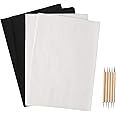 Carbon Transfer Paper and White Paper - Black Graphite Transfer Paper with Tracing Stylus for Wood Burning Transfer, Wood Carving and Tracing (205 Pcs)