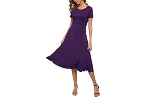 EXCHIC Mujeres Casual Sólida Cuello Redondo Midi Vestido Elástico Manga Corta Verano Vestido Largo