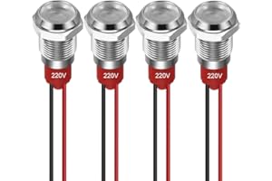 GUUZI 4pcs 10mm Voyant LED 220-230V Signal Lumineux étanche Panneau Métallique Voyant LED Montage sur Panneau Tête Plate Avec Fils Coque Argentée (Blanc)