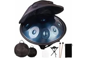 LSZMXI Handpan Drum Instrument, D Minor 9 Notes 22" Steel Hand Drum with Soft Handpan Bag, 2 Handpan Maillets, Handpan Stand for Sound Healing, Personal Meditation and Relaxation blue (Bleu, 9 Notes)