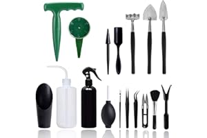 GZjiyu Bonsai Werkzeug, 17 STK Mini Gartenwerkzeug Set für Gartenarbeiten Graben Gießen Lockern von Erde Umpflanzen Beschneiden usw Verschiedenen Gartenbedürfnisse