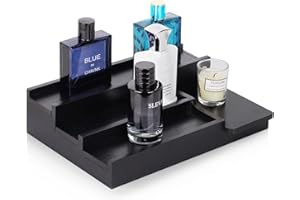 Fittoway Parfüm Organizer Holz Parfum Organizer 4 Stufig Parfüm Ständer Regal mit 3 Versteckten Fächern Make Up Organizer Schwarz