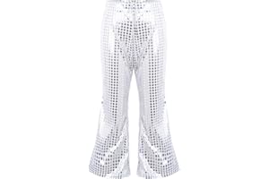 RAOPUZI Pantalones Largos Acampanados Pantalon Lentejuelas Niño Pantalones Niña Retro de Cuero Metálico Brillante para Danza Pantalón Chandal Jazz Cintura Elástica Traje de Baile para Fiesta Actuación