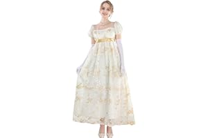 FCCAM Abito da donna Regency Jane Austen lungo Vintage Abito da ballo vittoriano, con guanti, stile impero
