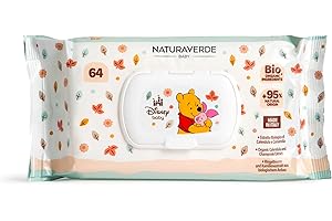 NATURAVERDE - Disney Baby Winnie the Pooh, Salviette Umidificate Delicate x 64, Estratto di Calendula e Acqua di Camomilla, Formula Dermatologicamente Testata