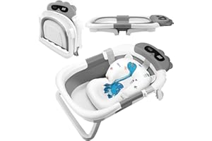 Williyatt Baignoire BéBé Pliable, Baignoire Bebe avec ThermomèTre, Baignoire Pliable BéBé avec Sortie de Vidange et Coussin Tapis, pour Nouveau-NéS et Tout-Petits, Peu Encombrante, Facile à installer