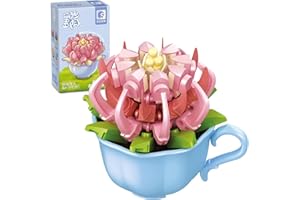 MEIEST Mini Flower Bonsai Building Blocks Set,Creative Simulation Pot Plant Artificial Particle Succulent Botanical Collection Construction Building Bricks Toys,Cute Home Decor (Rose)
