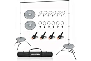 BENOISON Soporte de Fondo - 2,6x3m Ajustable Profesional con 10 Clips & 2 Bolsas de Agua para Fotográfico, Retrato, Grabación de Video, Boda (Negro)