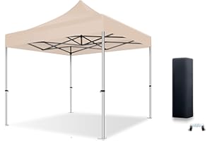 Actiexpress Tente Pliante Barnum Pliant Tonnelle Professionnelle 2x2,3X3,3x4.5,3x6,4x8 Structure en Aluminium 45mm Toit 450g/m² qualité professionelle (Beige, 3x3)