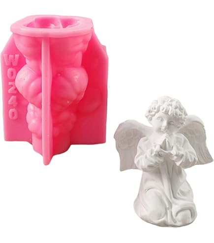 Moule Bougie Ange 3D En Silicone – Formes Ange Avec Cœur/livre/fleur/maison – Pour Cire Soja Ou Abeille, Facile à Démouler - 8