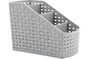 Fai Top Kosz do przechowywania, organizer na kosmetyki, plastikowe pudełko do przechowywania na biurko z 4 kratkami, wielofunkcyjny schowek na biurko, biuro, sypialnia, blat do domu, kuchni, szary