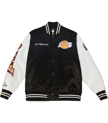 Mitchell & Ness Nba Primetime Heavyweight Satin Jacket Vintage Logo Los Angeles Lakers Black/Yellow College Jackets/Team Jackets S Mitchell & Ness