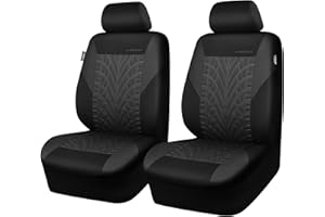 CAR PASS Emboss Tyre Front Seat Covers, Universal Fit Elastic Breath Premium Cloth seat Covers Front Seats only for Truck SUV Sedan, Airbag Compatible, Charcoal on Black