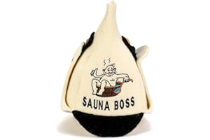 ‎NATURAL TEXTILE Natural Textile Saunahut 'Sauna Boss Bucket' White - 100% organische Wollfilzmützen - Schützen Sie Ihren Kopf vor Hitze - Englische Sauna E-Book Handbuch inklusiv - mit Stickerei