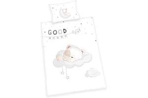 Herding Set di Biancheria da Letto Reversibile per Bambini, Orsetto Addormentato, Copripiumino 100 x 135 cm, Federa 40 x 60 cm, Flanella/Beaver