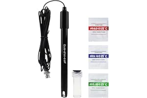 DANOPLUS Replaceable pH Electrode Long 300cm Cable Measure 0-14 pH Range High Accuracy with BNC Socket Connector and Calibration Powder for pH Meter and pH Controller Ideal for Labs, Hydroponics, Aquariums