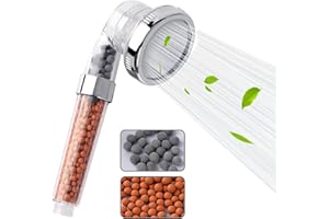 VEHHE Shower Head Powerful Flow with Beads Filter Pressure Boosting Shower Head Spray with 3 Modes Water Saving Bathing for Adults Children Pets Home and Gym Use (White)