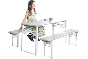 roba Table et 2 Bancs de Jardin pour Enfants dès 2 Ans - 4 Places - Bancs Pliants et Table Rectangulaire Pliante - Ensemble de Camping en Bois Massif Gris