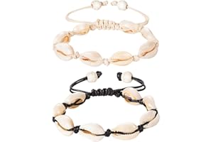 Liitata 2 Stück Muscheln Fußkettchen Muschel Armband Natürliche Kauri Muschel Fußkettchen Handgemacht Boho Fußkettchen Armband Verstellbare Sommer Hawaii Strand Schmuck für Frauen Mädchen Weiß Schwarz