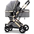 COOLBABY Baby Stroller with Canopy, Baby Bassinet Stroller, Infant Stroller with Reversible Seat with Rubber Wheel and Good Shock absorption (Gray)