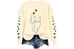 NNGOTD Jumpers for Women UK, Women Casual Cute Cat Graphic Printed Long Sleeve Loose Sweatshirts Pullover Sweatshirts Blouse Shirt Y2K Graphic Print Sweaters Boy Friend Style Tops