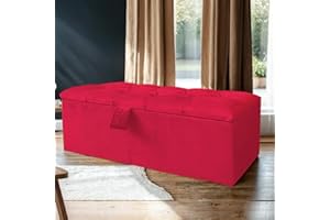 GENERIC SK Luxury Living Ottoman Storage Box - Engineered Wood Luxurious Plush Velvet Ottoman Storage Bench, Perfectly Designed Ottoman for Bedroom Storage & Blanket Box - (Red Plush, No Legs)