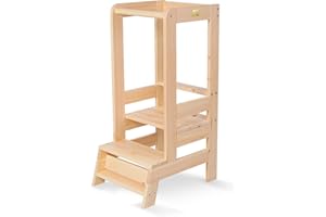 MEOWBABY Tour Apprentissage Observation - Tour d'observation Montessori pour Enfant en Bois, Naturel