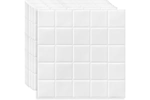DEWOO Credence Adhesive Le Carré Stickers Carrelage Adhesif Mural Cuisine Autocollant pour Cuisine Salle de Bain Blanc(10-Pièces 30.5x 30.5cm)