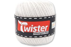 Frida's Wollhaus Twister Fil à crochet 100 g 100 coton mercerisé peigné gazé 18 couleurs (10, blanc)