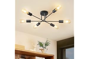 ANWIO Modern 6 Head Sputnik Light,Adjustable Ceiling Lights Living Room with E27 Base, Black Ceiling Light for Bedroom,Kitchen Lights Ceiling,Chandeliers Ceiling Light Fittings (NO Bulb)