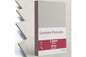 ANHELUS PAPER & DECO 25 A3 Cartone Pressato 1,5mm di spessore - formato 42x29,7cm - Cartoncino per rilegatura A3 da 925gsm/m2 - Cartone vegetale rigido per Modellismo, Scrapbooking, Artigianato e Copertine per rilegature