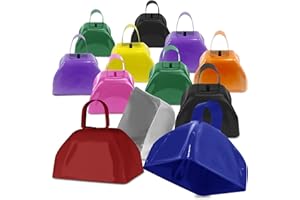 DEKE HOME 12 Pack, 3" metal mini cow bell with handle. Small cowbell. Loud noise makers. For football Game events, musical instrument bells, stick percussion, dog necklace, gate. Hand cowbells handles. A.colors