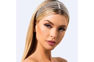 NICENEEDED Catena con Testa di Strass In Argento, Fascia In Cristallo Elastico Multistrato per Donna, Fronte Copricapo Da Sposa Gioielli per Capelli per Donne e Ragazze
