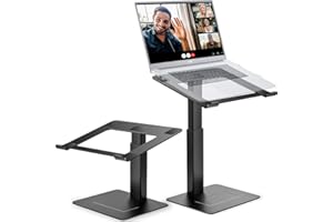 supamir Support PC Portable Assis Debout Ergonomique - 16 Niveaux Hauteur pour DJ, Télétravail, Visioconférence - Compatible Ordinateurs 13-16 Pouces, Noir Mat