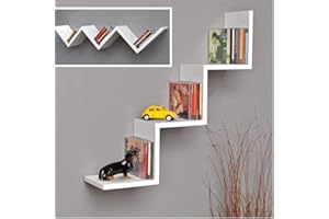 BAKAJI Libreria Mensole da Parete Moderna Design Zig Zag Mensola Scaffale in Legno Melaminico Dimensione 70 x 15 x 14 cm (Bianco)