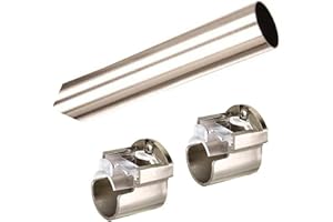 ABC Decor, RECESS 1 piece 240cm Satin Steel rade Packed Curtain pole with Rings for Pencil Pleat curtains (No Finials)- pole diameter 28mm