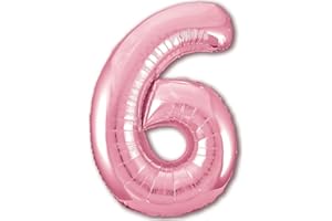 JONAMI Balloon 6th Birthday Number 6 Pink XXL Giant Foil Balloon 40” Birthday Decoration for Girl. Flies with Helium