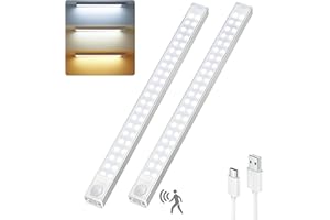 Forepin Lampe de Placard, Lumiere Placard Led Detecteur de Mouvement Interieur, Lumiere Led Sans Fil Rechargeable USB-C, Dimmable Eclairage Led pour Escalier, Couloir, Cuisines, Armoire - 2 Piece