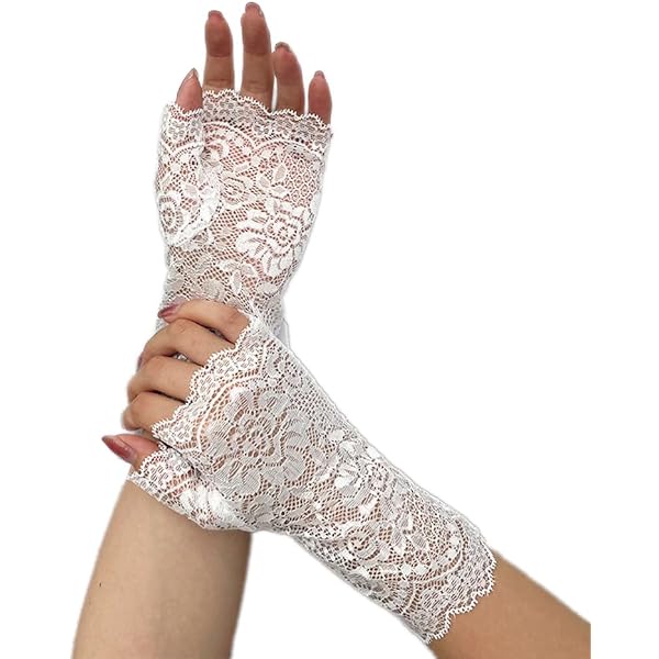 Yolev Gants sans Doigts en Dentelle pour Femmes Mitaines Brodés de Fleurs Noirs pour Fête de thé Bal d'opéra Fête de Mariage Halloween Accessoires pour Robe