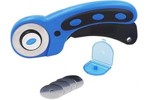 Cortador rotatorio, cortador tela CESFONJER con cuchilla incluida y 4 cuchillas repuesto 45 mm, cortador rodillo, cortador cartón, cortador artesanal azul negro para tela acolchado, manualidades