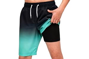 MEILONGER Badbyxor pojkar 2-i-1 badshorts barn snabbtorkande boardshorts badmode simbyxor med kompression innerbyxor justerbar dragsko