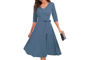 Bbonlinedress Robe Femme Mi Longue de Cocktail Soirée Bal Cérémonie Pin Up pour Fête Mariage Anniversaire avec Manches 3/4 Col V