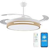 Casa Shop Ceiling Fan with Light 66W Ultra Silent Invisible Fan with Remote Control and Retractable Blades Interior Ceiling L