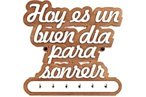 VEJO Colgador Llaves de Pared Hoy es un buen día para sonreír 6 Ganchos/Portallaves de Madera para Casa/Decorativo para Cocina/Ganchos en Metal/Decoración Vintage