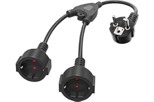 PABANCE Doppelstecker für Steckdose, Mehrfachsteckdose 2 Fach mit Flexible Kable, 16A/250V/Max 3680W, Deutsch Konverter Buchse EUStecker, Erweiterungen für Küche, Büro, Zuhause Schwarz